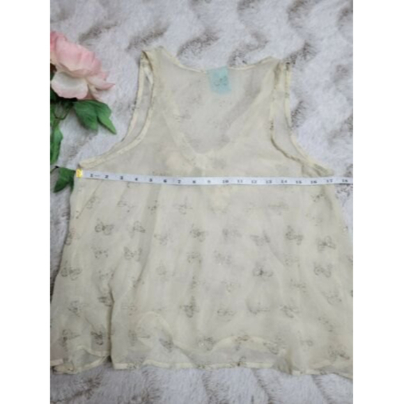 HIP Happening In The Present Butterfly Print Ruffle Collar Cram Blouse Sz S - Picture 8 of 9